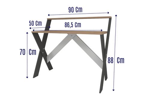 ÇAPRAZ AYAKLI DERS ÇALIŞMA MASASI, ANTRASİT ÇAM, 50X90 CM
