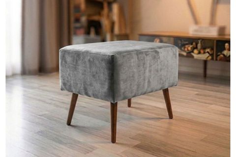 DİKDÖRTGEN AHŞAP AYAKLI DEKORATİF PUF, GRİ