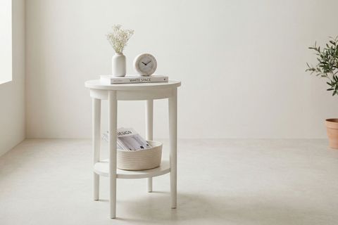 RAYNA YUVARLAK YAN SEHPA, MAT LAKE BEYAZ, 48X48X60 CM