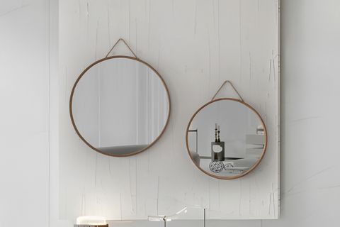 MİRORA İKİLİ YUVARLAK DEKORATİF DUVAR AYNASI, MEŞE, 60-48 CM