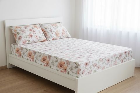 MAKİ HOME ÇİFT KİŞİLİK LASTİKLİ ÇARŞAF VE YASTIK KILIFI SETİ, ÇİÇEK DESENLİ, 160X200, 50X70