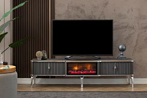 DELIGHT ŞÖMİNELİ TV ÜNİTESİ, ÇEKMECELİ, GRİ, 160 CM