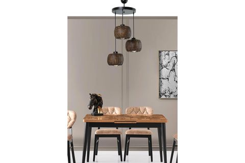LUMEXX TIGER ÜÇLÜ TEPSİLİ CEVİZ RATTAN SARKIT