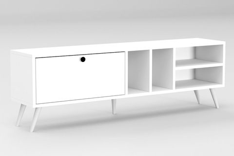 BUKA GENİŞ TEK KAPAKLI TV SEHPASI, BEYAZ, 140 CM