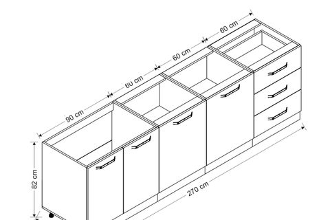 MİNAR 270 CM MUTFAK DOLABI BEYAZ DORE 270-D1-ALT MODÜL