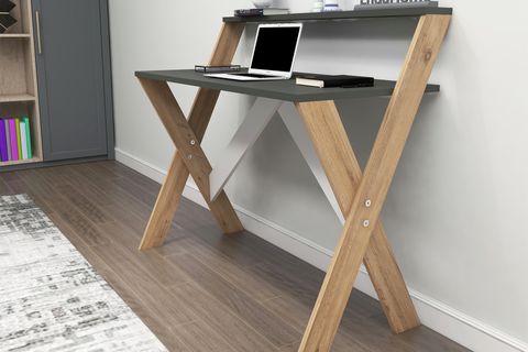 ÇAPRAZ AYAKLI DERS ÇALIŞMA MASASI, ÇAM ANTRASİT, 50X90 CM