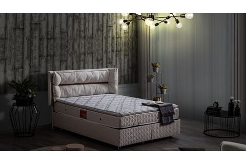 BARSELONA BAZA BAŞLIK VE REAL PEDLİ YATAK SETİ, KREM, 140X190