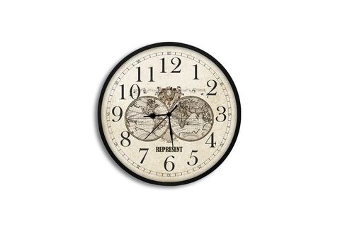 BLACK METAL ÇERÇEVELİ FRAMED WORLD MAP WALL SAAT 80 CM