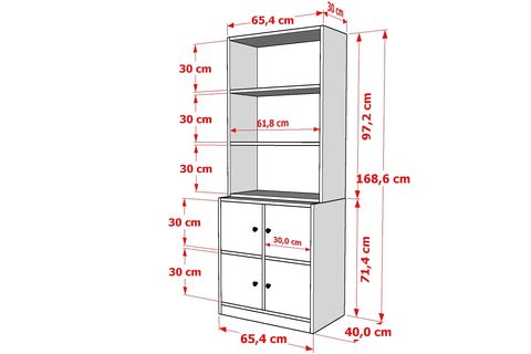 BKCONCEPT 4 KAPAKLI RAFLI KİTAPLIK, 65 CM, BEYAZ, KTP-1284-Ç