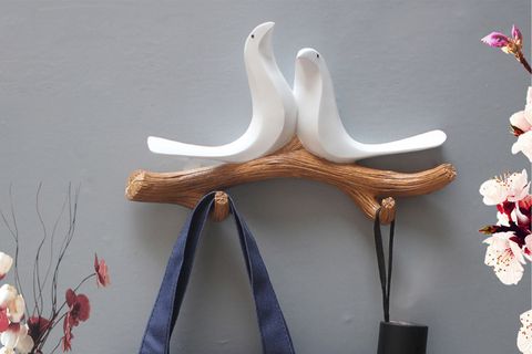 DAL ÜSTÜNDE İKİLİ KUŞ DEKOR ASKILIK, BEYAZ