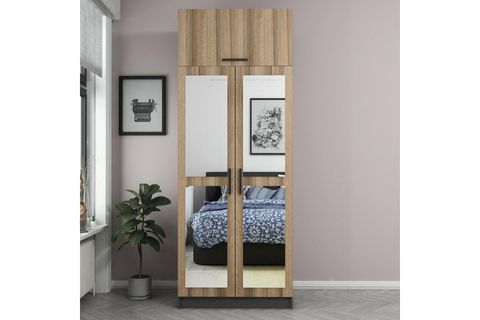KALE 2 KAPAKLI 2 AYNALI DOLAP VE YÜKLÜK ANTRASİT DORE 235CM