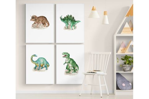DİNAZOR DÖRTLÜ TABLO SETİ 21X30 BEYAZ
