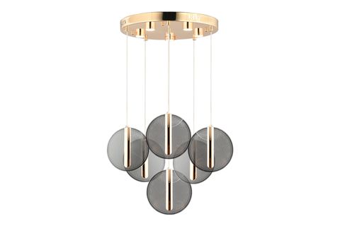 DUSTİN ALTILI YUVARLAK KRİSTAL LEDLİ SARKIT AVİZE, GOLD