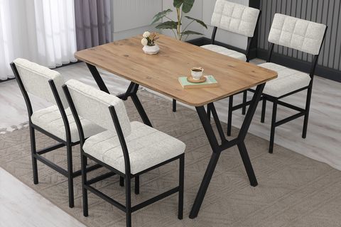 NOVA MUTFAK MASA TAKIMI, 4 SANDALYE, CEVİZ, 110X70 CM, KREM