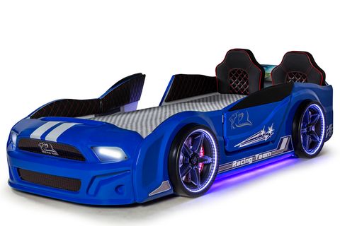 MUSTANG ARABALI FULL LEDLİ KUMANDALI MÜZİKLİ YATAK, MAVİ