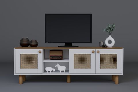 BOHEM SERİSİ NATURA PVC HASIR DESEN TV ÜNİTESİ, GARDEN MEŞE BEYAZ
