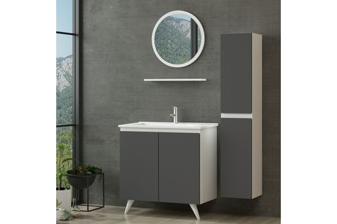 NİKA BANYO DOLABI 85CM AY2K 1YA1R ETJ BOY BEYAZ ANTRASİT