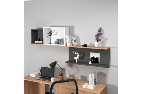 AKSER 3 BÖLMELİ DUVAR RAFI ATLANTİK ÇAM ANTRASİT BEYAZ