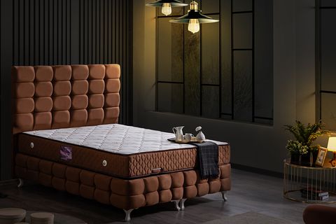 DUKE LUX NEW BAZA BAŞLIK VE DELUXE YATAK SETİ, AÇIK KAHVERENGİ, 90X190