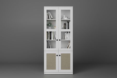 LİSA KUMAŞ DESENLİ VİTRİN ÇOK AMAÇLI DOLAP, 4 KAPAKLI, BEYAZ