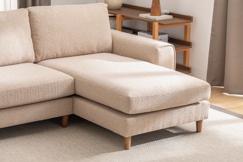 MERLİN MİNİ KÖŞE KOLTUK, CEVİZ AYAK, FİTİLLİ KOL, RECYCLED KUMAŞ, CAPPUCİNO