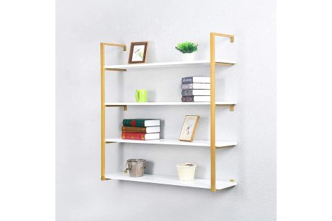 TASNİA GOLD METAL AHŞAP DUVAR RAFI 120 CM 4 KATLI