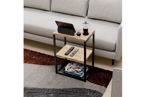 LİNA METAL AYAKLI AHŞAP RAFLI YAN SEHPA, ÇAM