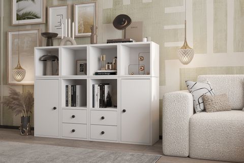 LEKSA 2 KAPAKLI ÇEKMECELİ RAFLI KİTAPLIK 130 CM BEYAZ KTP-1099-Ç