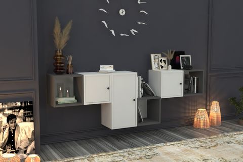 RAFLI DOLAPLI DUVAR RAFI, ANTRASİT BEYAZ, 200 CM, DVR-1125-Ç