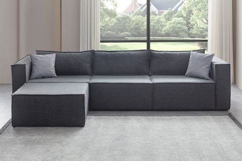 SOFT SIRT MİNDERLİ KİTAPLIKLI MODÜLER KÖŞE KOLTUK TAKIMI, KETEN, ANTRASİT