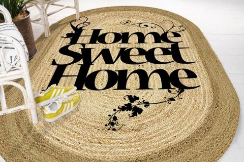 ELSE HOME SWEET HOME DESENLİ OVAL ÖRME JÜT ÖRGÜ HALI HASIR KİLİM 60X120