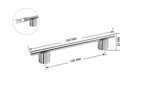 ZİRVE TOMRUK ALÜMİNYUM KULP, KROM, 128 MM