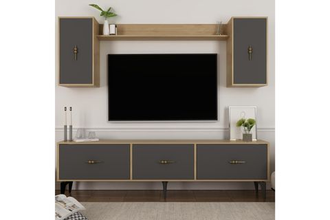 ZEUSS TV ÜNİTESİ TAKIMI, SAFİRMEŞE ANTRASİT, 180 CM