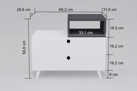 LUNA KOMODİN, BEYAZ ANTRASİT, KAPAKSIZ 2 ÇEKMECE