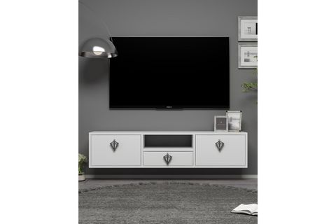 DROPDD TV SEHPASI, BEYAZ GÜMÜŞ DUVARA MONTAJ, 1316DROPDD 32