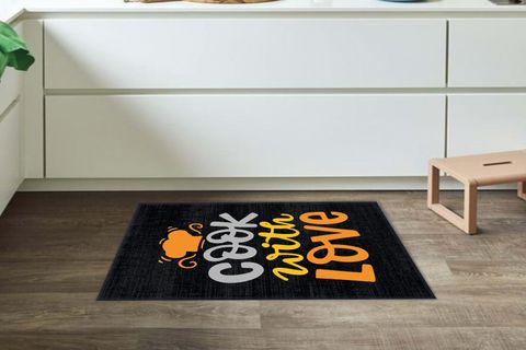 GARDENYA MUTFAK HALISI, ŞAPKA DESENLİ COOK WİTH LOVE SLOGANLI, SİYAH, 150X230