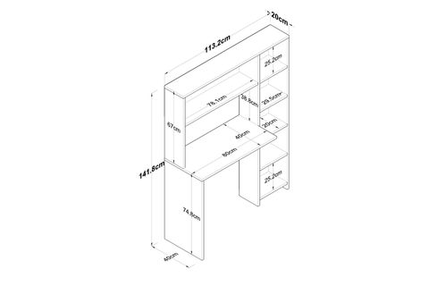 RANİ KİTAPLIKLI RAFLI BİLGİSAYAR ÇALIŞMA MASASI, SEPET CEVİZ, HA104