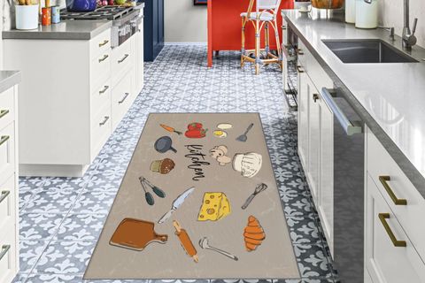 GARDENYA BIÇAK ŞEF PEYNİR TAVA DESENLİ KİTCHEN SLOGANLI MODERN DEKORATİF MUTFAK HALISI   75X200 CM