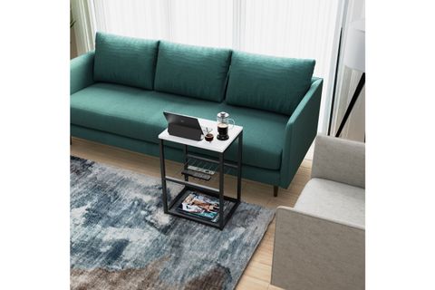 TEDİ METAL AYAKLI DEKORATİF TEL RAFLI YAN SEHPA, BEYAZ