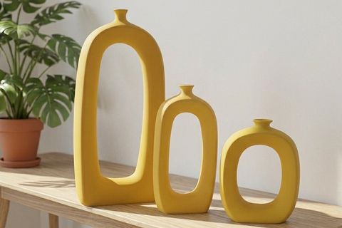 İSKANDİNAV DELİKLİ VAZO, ÜÇLÜ SET, SARI