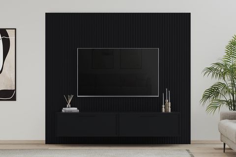 PANEL TV ÜNİTESİ, SİYAH , 220 CM
