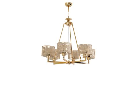 NAPOLİ ALTILI AVİZE, RATTAN ABAJURLU, GOLD