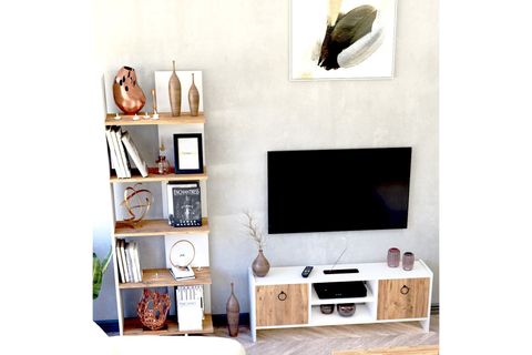 MONİ TV ÜNİTESİ VE KİTAPLIK SETİ, ÇAM KAPAKLI