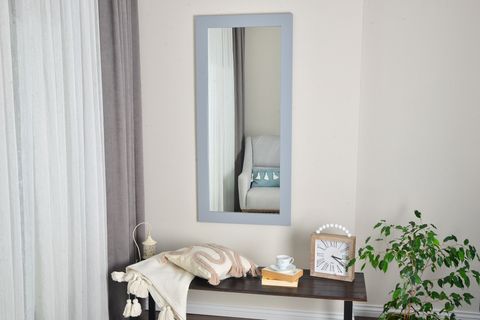 DFN WOOD MASİF AHŞAP DİKDÖRTGEN DUVAR AYNASI, GRİ, 170X70