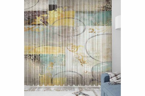 ELSE SARI KAHVE GEOMETRİK DESENLİ DEKORATİF MODERN 3D TÜL FON PERDE 140X270