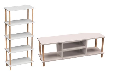 TİVO TELEVİZYON SEHPASI VE PİNA BEŞ RAFLI KİTAPLIK, BEYAZ