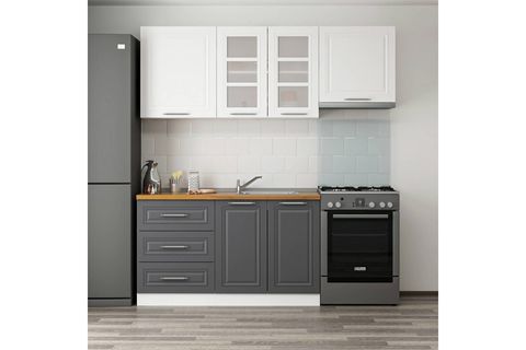MİNAR 200 CM MEBRAN C MUTFAK DOLABI BEYAZ ANTRASİT 200-MCBA2