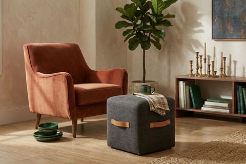PUF BOX DERİ KULPLU KARE PUF, ANTRASİT