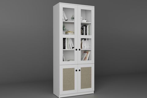 LİSA KUMAŞ DESENLİ VİTRİN ÇOK AMAÇLI DOLAP, 4 KAPAKLI, BEYAZ