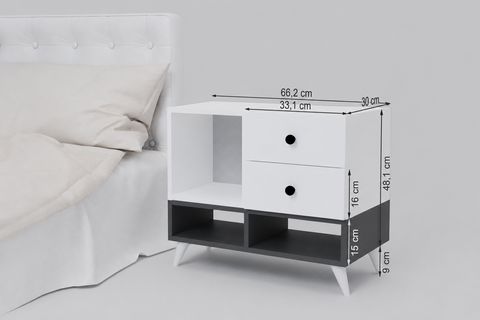 LUNA KOMODİN, BEYAZ, 2 ÇEKMECELİ KAPAKSIZ